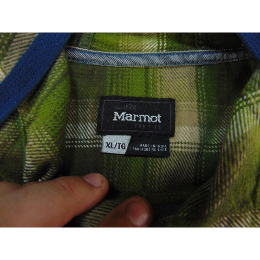 Marmot Hoodie Mens XL Pullover Green Plaid Gorpcore Outdoor Flannel Shirt - Picture 8 of 9